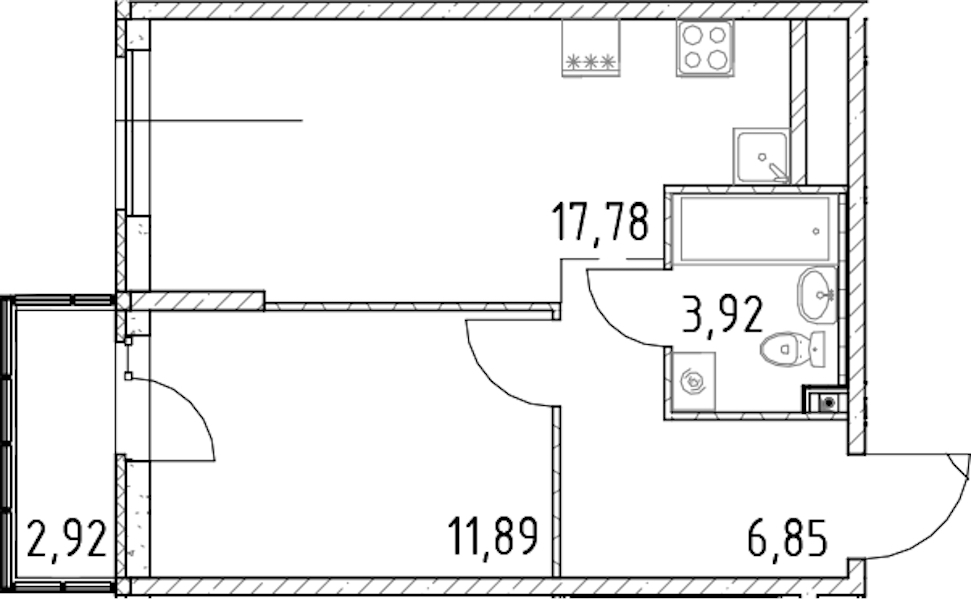 1-комнатная квартира 40.44 м², 12/23 эт., ЖК «Город Первых»